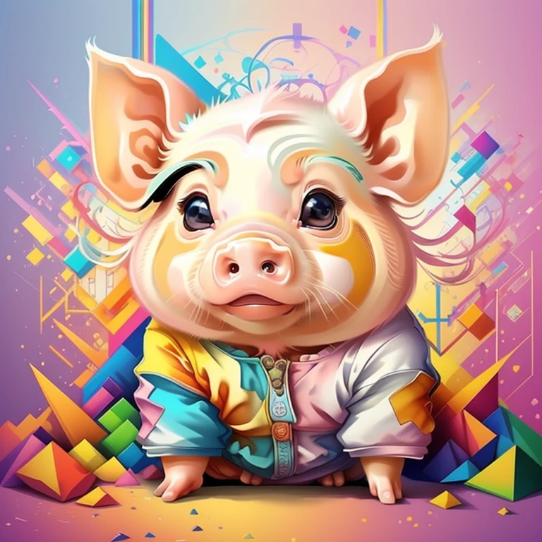 (cute baby pig),(melhor pose),(best angle), (better expression), Eduardo Kobra acolchoamento ,multidimensional geometric wall PORTRAIT, arte, Chibi,
Yang08k, lindo, Colouring,
Primary works, qualidade superior, melhor qualidade, Arte Oficial, Beautiful and Aesthetic, pelos coloridos,