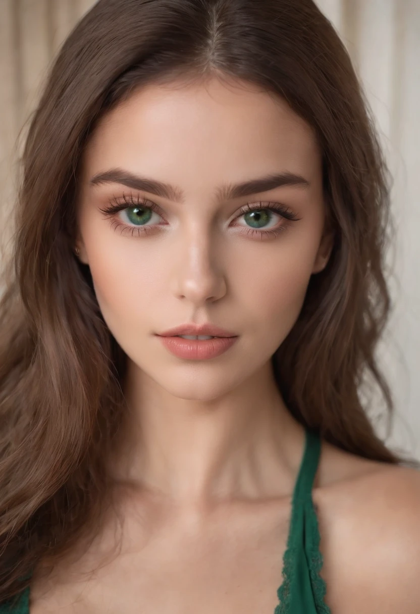 Chica sexy con ojos verdes, Retrato Sophie Mudd, brown hair and large eyes, selfie de una mujer joven, Ojos del dormitorio, Violeta Myers, sin maquillaje, Maquillaje natural, staring directly into camera, cara con artgram, maquillaje sutil, Impresionante foto de cuerpo completo, penetrantes ojos verdes, Chica en bikini en la playa