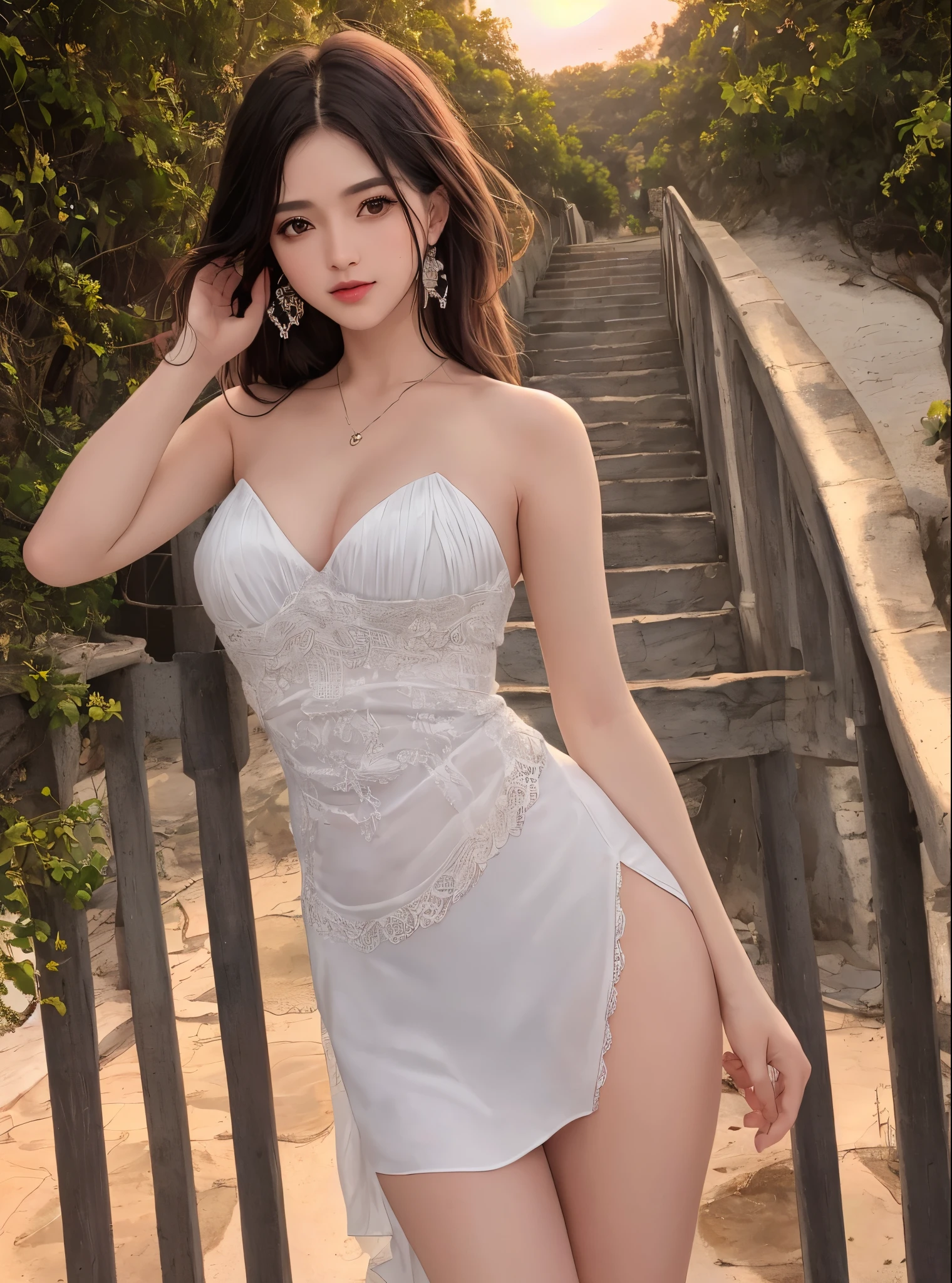 1 chamada (Gald:1.3), (cabelo detalhado: 1.2), messy hair (rosto perfeito: 1.3), (Branco, pele perfeita: 1.2), Corpo Perfeito, female (seios redondos: 1.3), poses em (vestido justo, aberto com fenda de cor vermelha: 1.3), muito sexy (Decote profundo: 1.3), perfect hands, Dedos bem desenhados, meninaupas reveladoras, seios cobertos, exibindo suas pernas bonitas e tonificadas, Olhando para o Viewer, em uma rua movimentada, Sunset, olhar sedutor, sexy, Masterpiece Ultra Mega Alta Qualidade 8K, profundidade de campo.