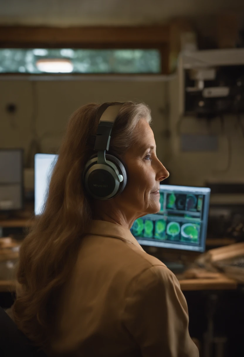 A photo of Mary carefully analyzing brain scans while wearing a headset in a research lab.,original,In the serene, forested expanses of rural Northern California resides Mary, the world’s foremost expert on magic mushrooms. She has long, sun-kissed hair often tied back in a practical ponytail and attire that blends seamlessly with the natural environment she cherishes., female