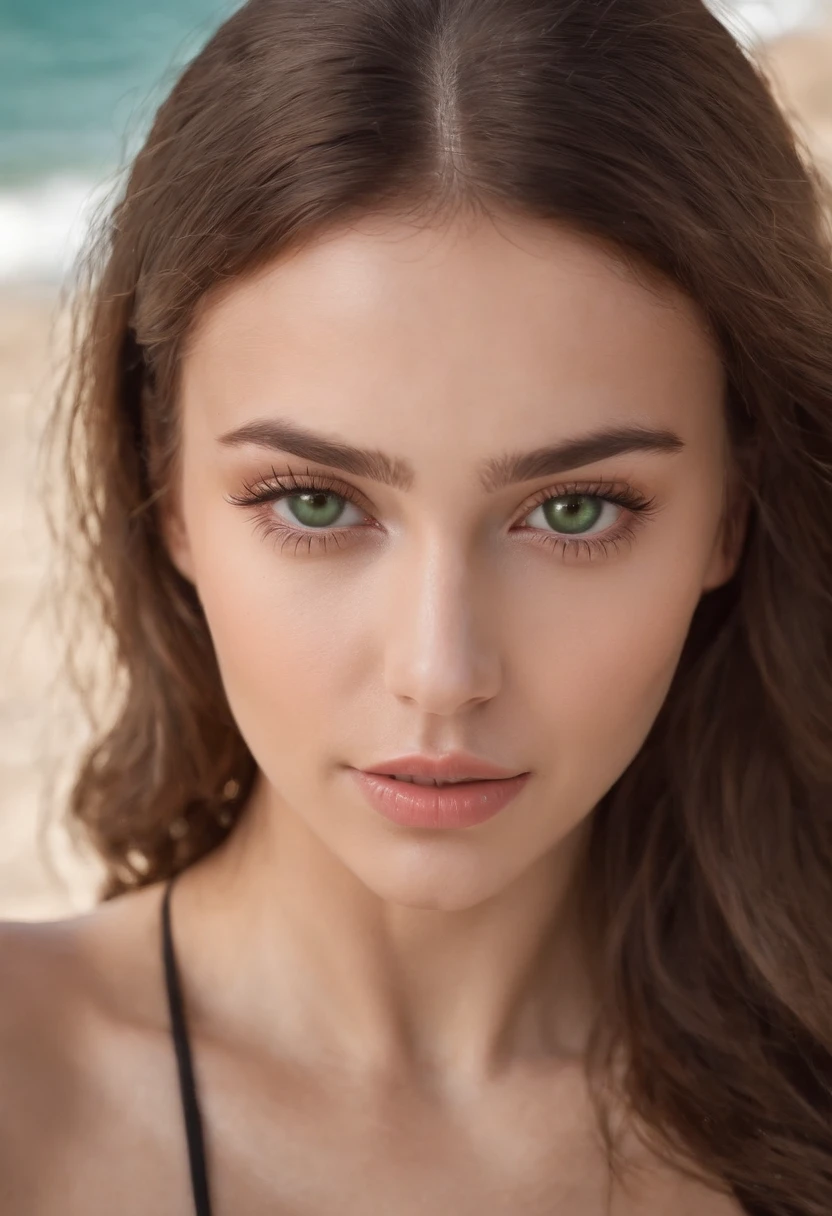 Chica sexy con ojos verdes, Retrato Sophie Mudd, brown hair and large eyes, selfie de una mujer joven, Ojos del dormitorio, Violeta Myers, sin maquillaje, Maquillaje natural, cara con artgram, maquillaje sutil, Impresionante foto de cuerpo completo, penetrantes ojos verdes, Chica en bikini en la playa, cuerpo completo