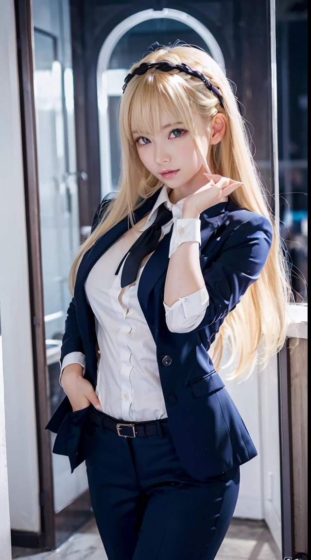 Sexy and very beautiful cute face、shiny beautiful skin、White beautiful skin、Beautiful pale light blue eyes, Beautiful very long blonde hair、(Blonde hair:1.3)、Sexy swaying bangs、18 years old cute little face beautiful girl、Inner shirt,Business suits、neat suit、(Business suits:1.2)、(dynamicposes:1.4), lingerie showing, baring ass, bsckshot