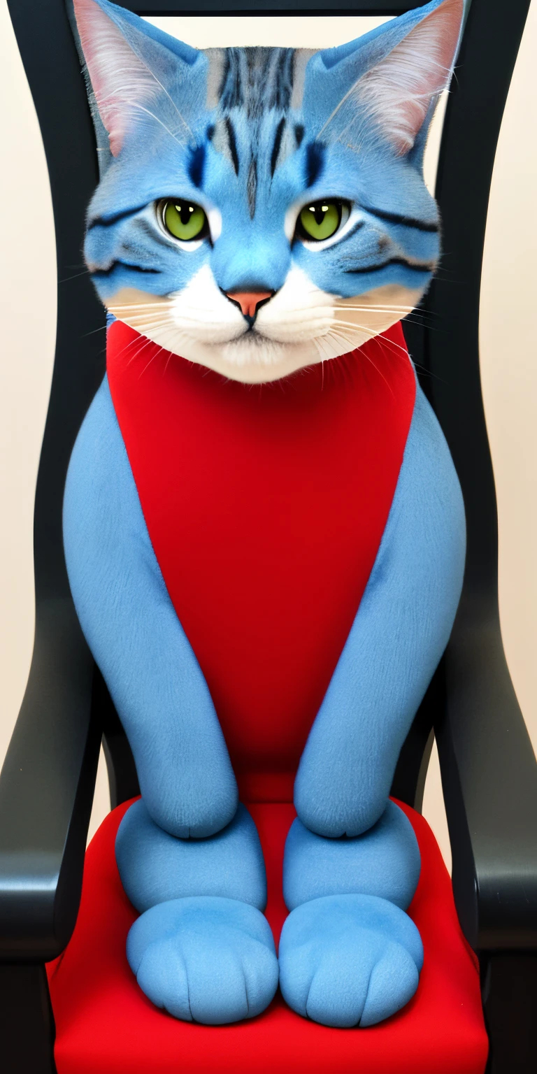 Blue cat sitting in a red chair