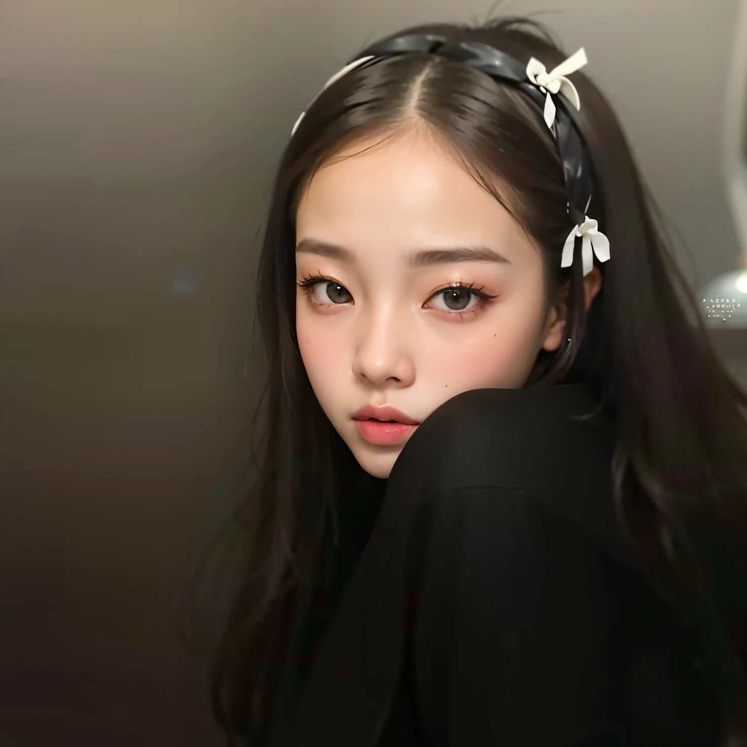 plump woman with a black jacket and a white headband, jennie blackpink, Retrato de Jossi de Blackpink, jossi do blackpink, Portrait of female Korean idol, coreana, Parque Ji-min, Retrato Jisoo Blackpink, Heonhwa Choe, Ulzzang, com rabo-de-porco preto, wan adorable korean face, Jisoo do Blackpink, jisoo do blackpink