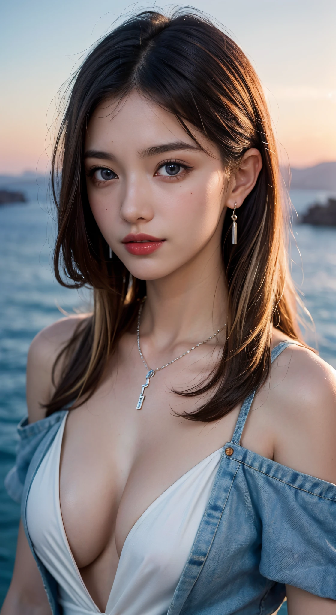Create high-resolution 8K masterpieces、ultra-sharp;Top image quality、hight resolution、(Beautiful expression、nffsw、Raw photography、nffsw_nffsw、top-quality、(photographrealistic:1.ung woman between 20 years old、1人の女性、Beautiful dress、(Smart nose、beautiful double eyelid)、((thinnest body)、large breasts of good shape、(A hilltop in Santorini with bougainvillea flowers blooming、Cityscape with views of the Aegean Sea))、(fluffy hairstyle:1.5)、(length hair:1.4)、(brightness of blonde hair:1.4)、(darkening of hair roots:1.6)、Balanced eyes、Smiling showing beautiful white teeth、(dark red lips:1.3)、(Blue eyes:1.3)、full female、well-shaped breasts、Swaying earrings、show the necklace