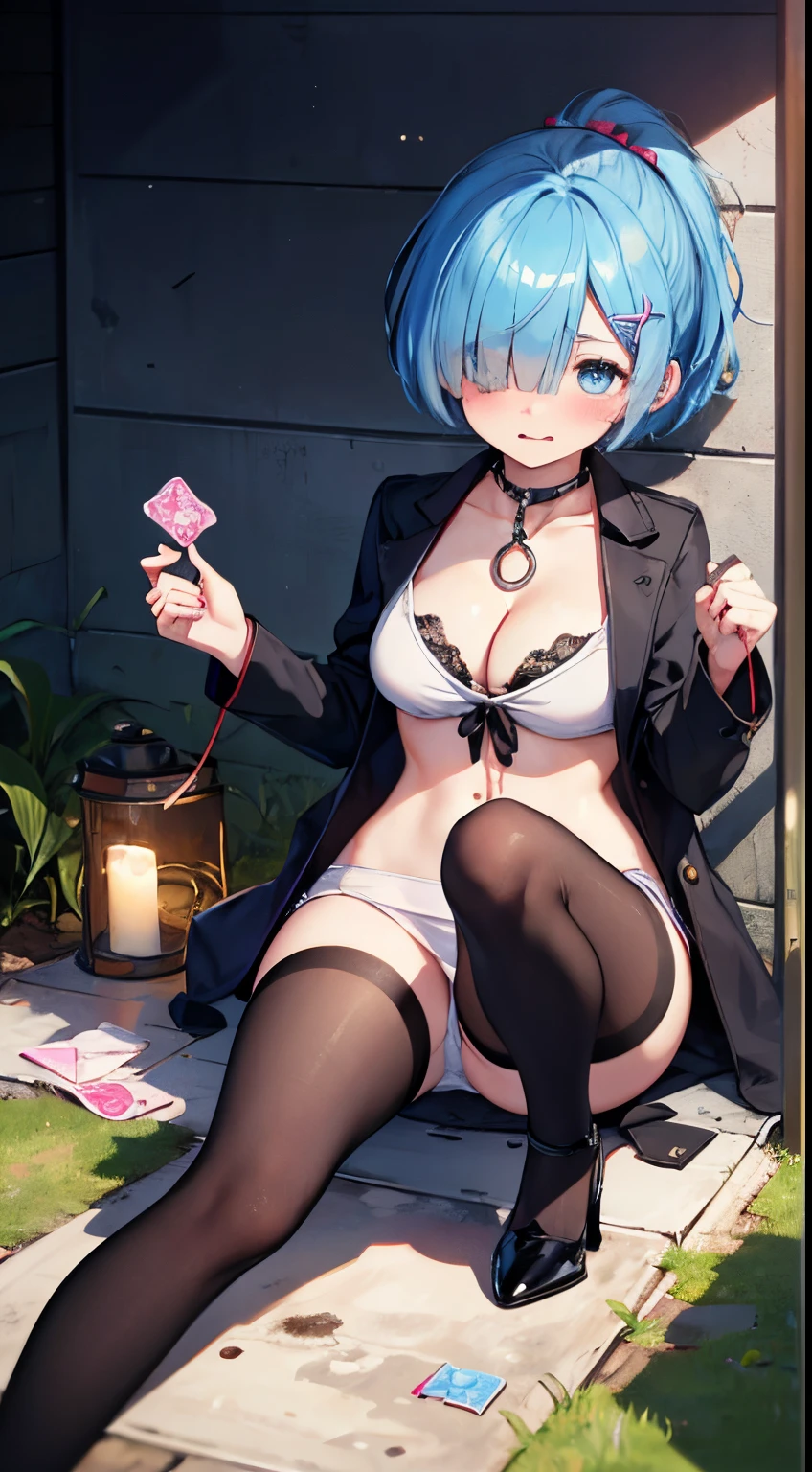 (2D), Top image quality、masutepiece、4K、8K、Rem of Rezero、short-hair、blue hairs、Bangs hide one eye、plein air, Crawling, female dog, Scared, CA, Tears, Dog leash, tongue, Long ponytail, blush, A lot of white liquid is dirty, Black stockings, high-heels, , Messy, cleavage, Open back, Navel, condoms, Tattered wind, trench coat, No Underwear, Sputtering, spill a lot of white liquid