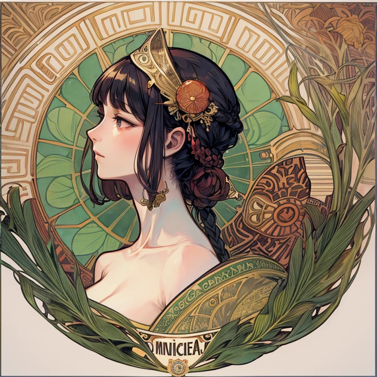 woman smoking cigarette、by mucha、art noveau、profile、nakeness