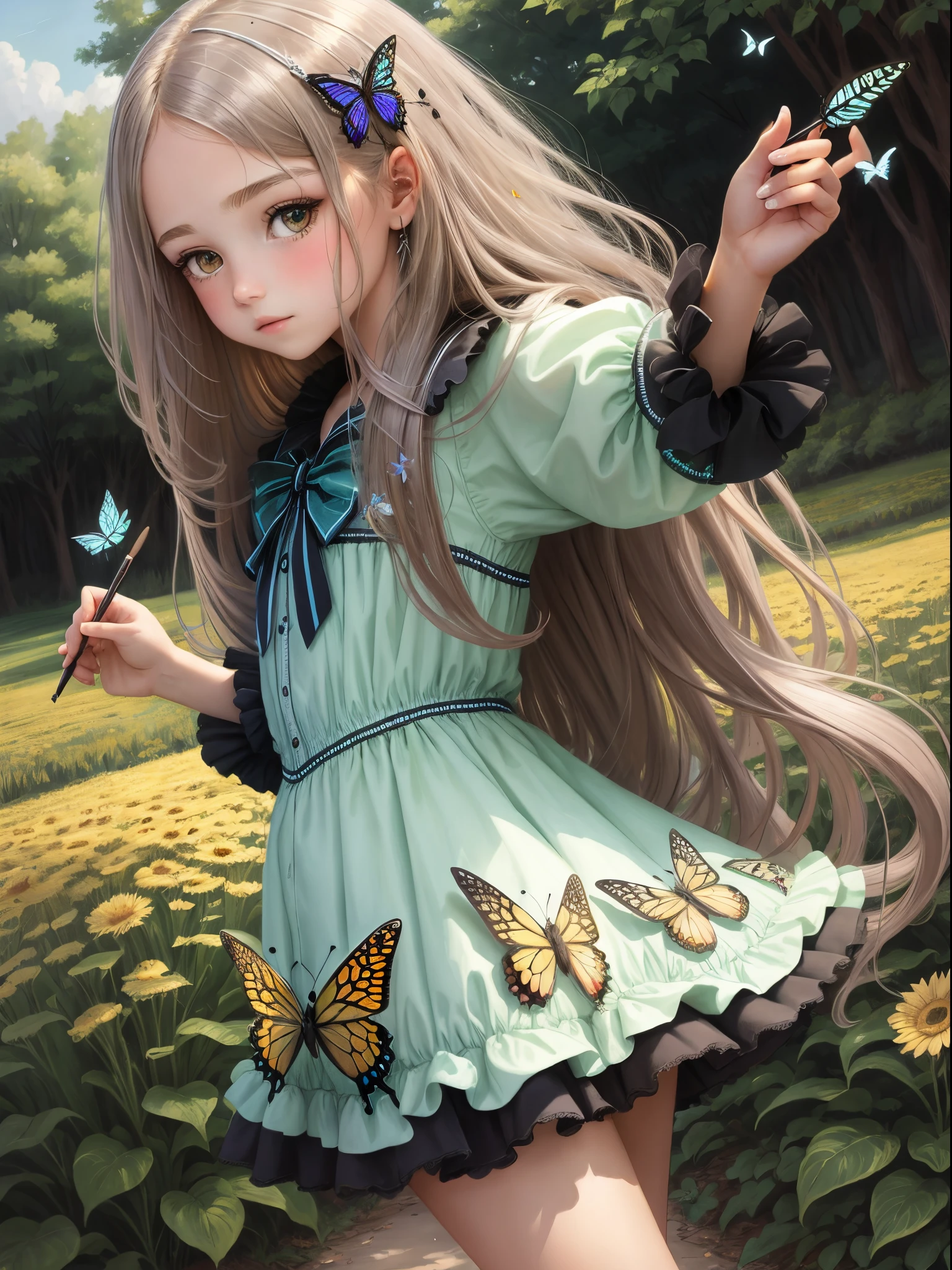 doodle butterflys々Feathers of teens girl portraitures shiny long hair See photo above