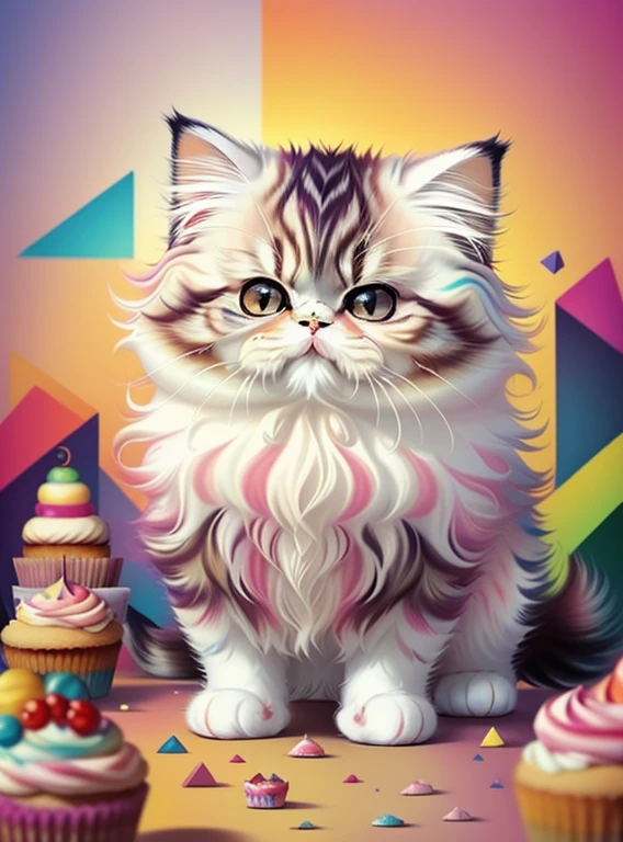 (cute persian cat with a cupcake),(melhor pose),(best angle), (better expression), Eduardo Kobra acolchoamento ,multidimensional geometric wall PORTRAIT, arte, Chibi,
Yang08k, lindo, Colouring,
Primary works, qualidade superior, melhor qualidade, Arte Oficial, Beautiful and Aesthetic, pelos coloridos,