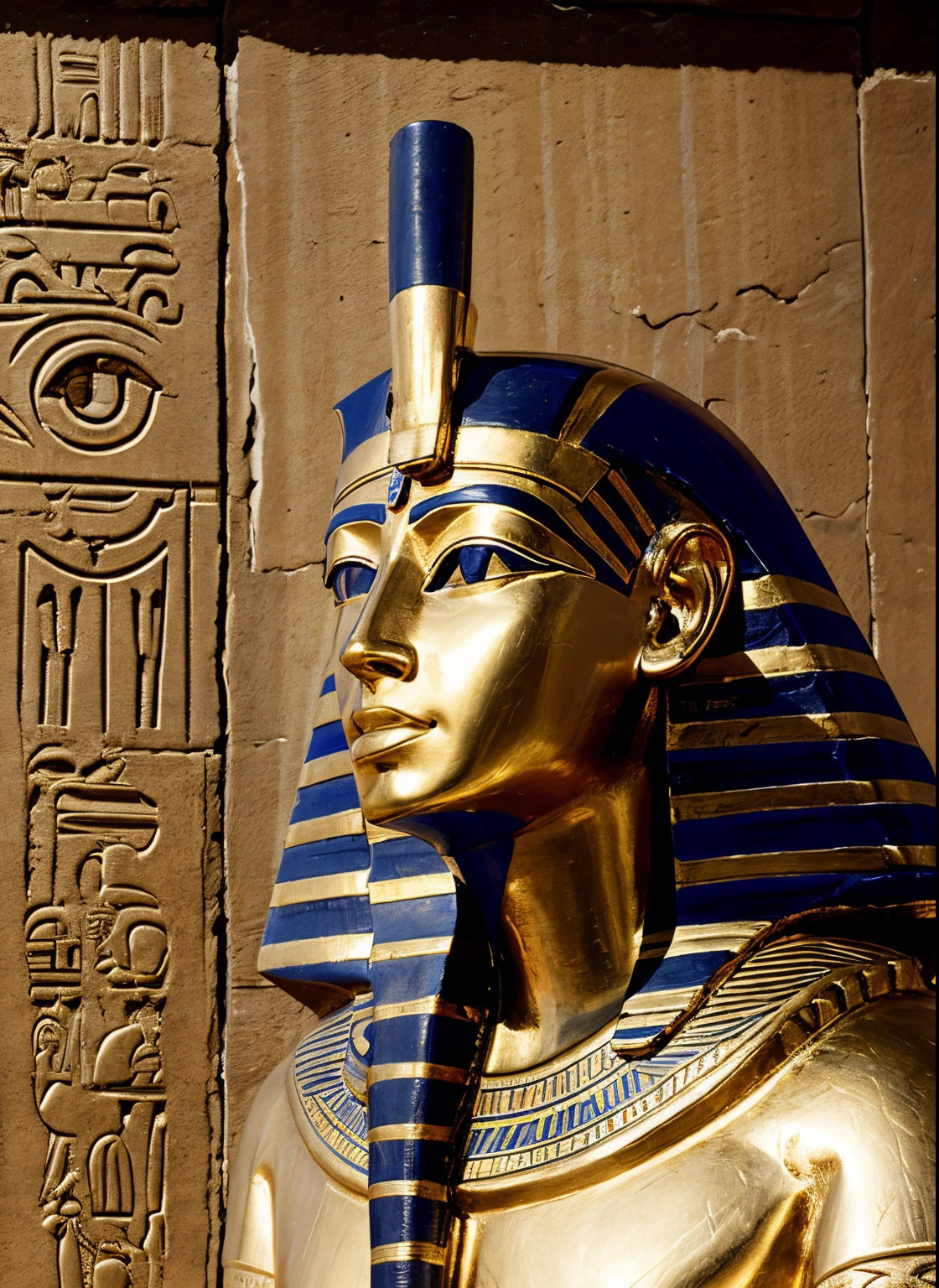 Portrait of the Pharaoh in Egypt with a male face and an evil eye