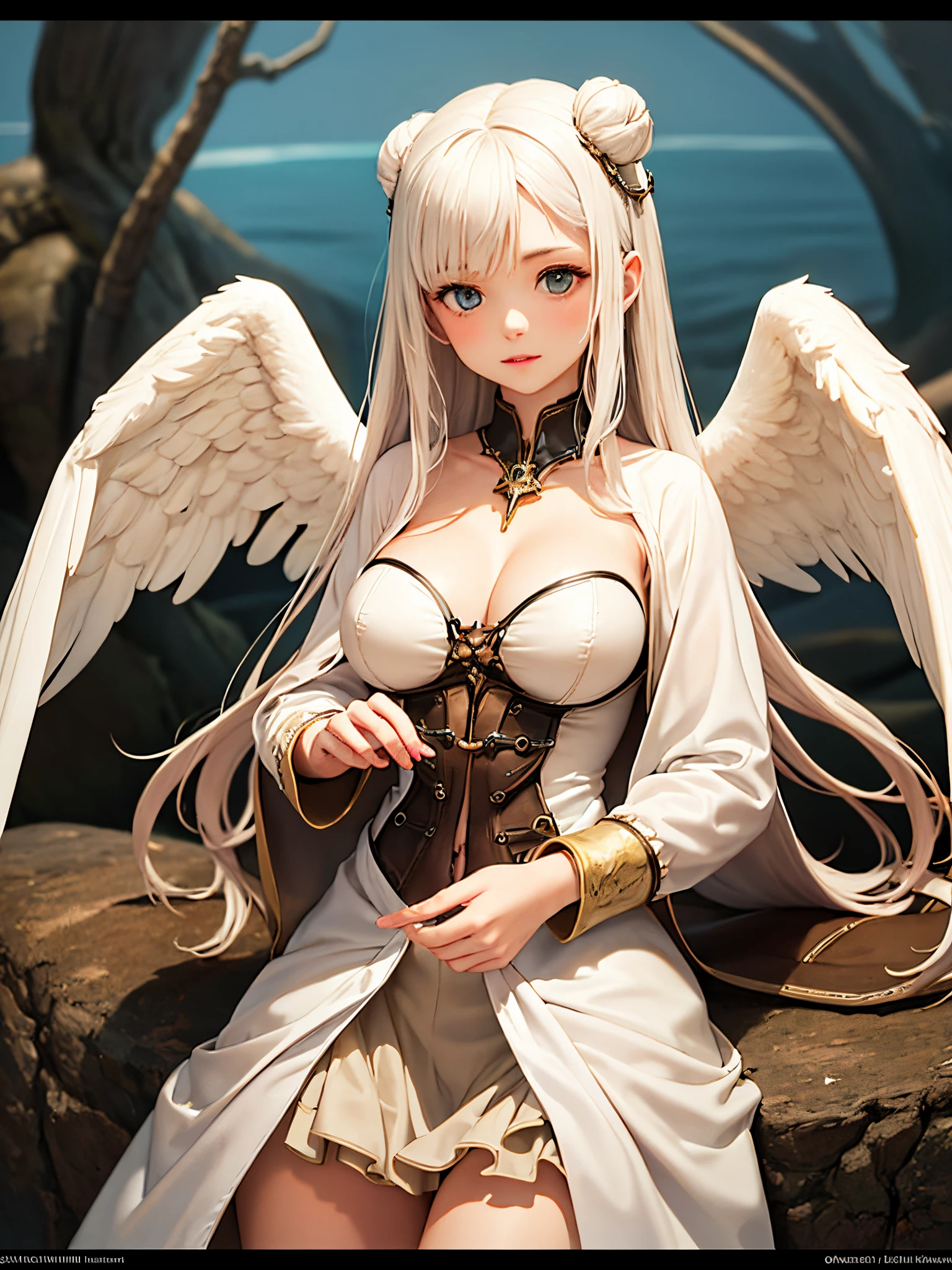 pure white long hair　Girl Angel　Fantasia　perfectly proportions　steampunc　17 age　robe blanche　Fantastical