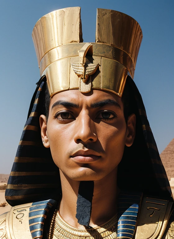 An Egyptian-themed clown with mummy-like makeup, green ancient smoke rising from his face, and pharaoh attire. The background is a dark, ancient pyramid.