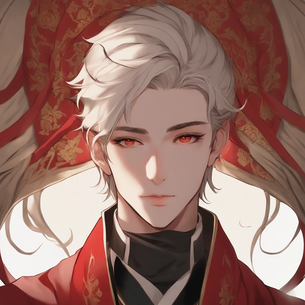 Close-up of a person wearing a red coat and black shirt, cute guy in demon slayer art, beautiful androgynous prince, ((wearing aristocrat robe)), handsome japanese demon boy, delicate androgynous prince, inspired by Yamagata Hiro, finely detail. Anime. tentacles, by Yang J, male vampire of clan banu haqim