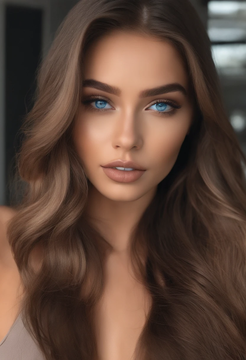 Latino and Swedish Woman, sexy girl with blue eyes, ultra realist, Meticulously detailed, Portrait Sophie Mudd, brown hair and big eyes, selfie of a young woman, Maldives, black suite, with makeup, natural makeup, looking straight at camera , Face with Artgram, Subtle makeup, Great photo of the whole body the street, in Maldives, Medium to large bust, in a sexy dress outfit, standing on Maldives, with blue eyes