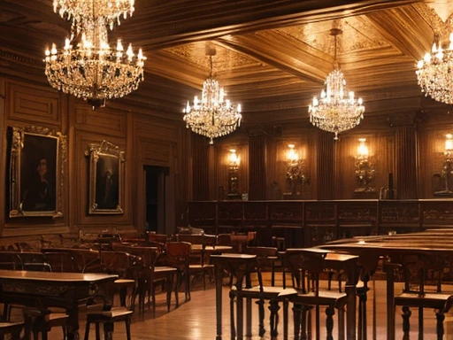 (Masterpiece), (Highly detailed)scene of a huge American saloon, 1870s-1890s, detailed woodwork, lit by lamps, light shadows.