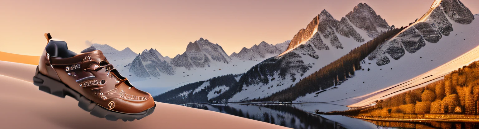 (a huge brown travel shoe),tmasterpiece,(Very detailed CG unified 8k wallpaper)Best quality),alpine theme,nature elements