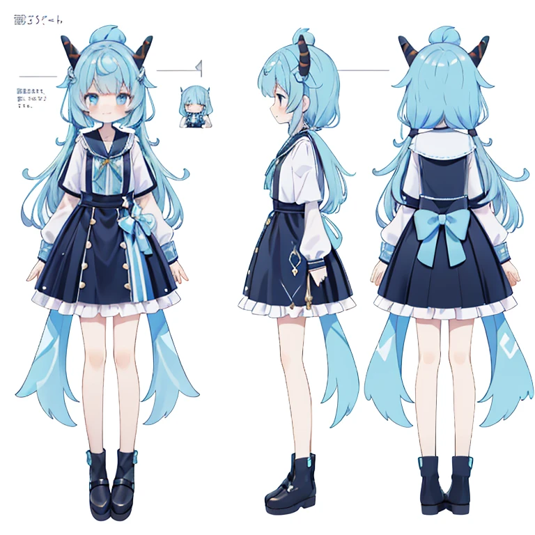 (masutepiece, Best Quality), Chara Sheet,Design drawings,Lateral face, Small curved loli,simple background,Cute!!,Bedwetting,closes mouth,A smile,small horn,Clear painting style、girl with、full body Esbian、A smile、closes mouth,Pale pink color throughout、colourfull、Soap bubbles、bubbling、rainbows、invincible、Idol、Illustration