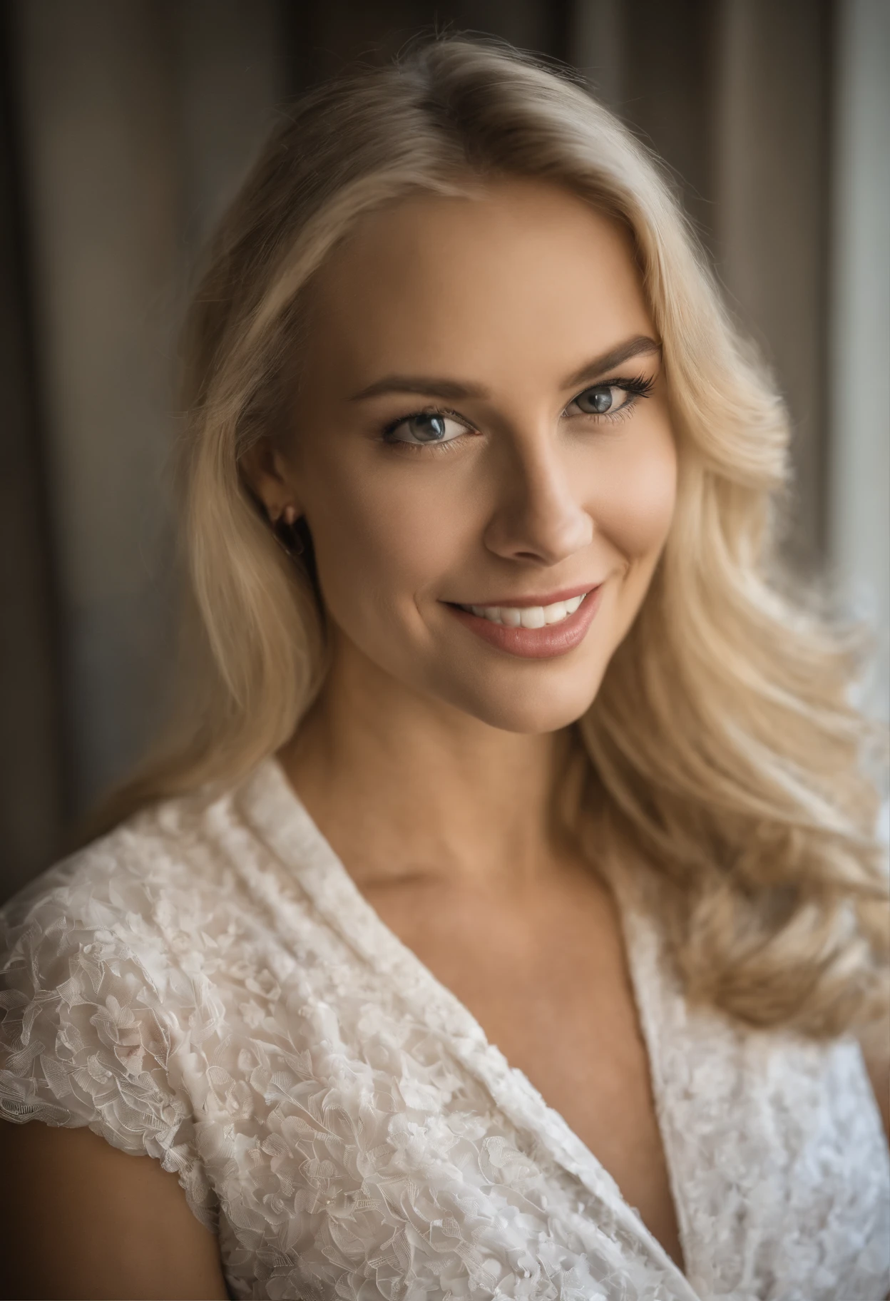 Blonde woman in black satin blouse posing for a photo in a studio, beautiful blonde woman, blonde Frau, blonde and attractive features, blonde beautiful young woman, beautiful blonde girl, A beautiful blonde, sexy girl with long blonde hair, junge blonde frau, long blonde hair and large eyes, niedliches weibliches Modell, blonde hair and large eyes, Smileing, auf dem Bett sitzen, small black panties