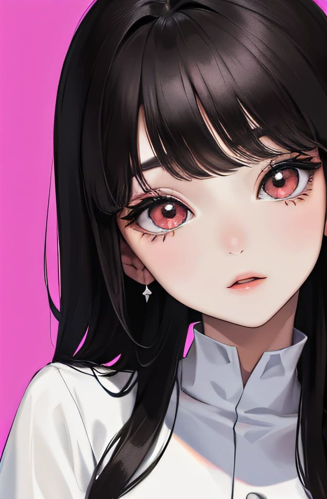 Ridiculous resources, tmasterpiece, Best quality at best, light toned, korean girls in kpop，There is a beautiful face , Beautiful black hair , Characters in web comics, Anime eyes, White casual wear, Masterpiece background, detailedbackground，