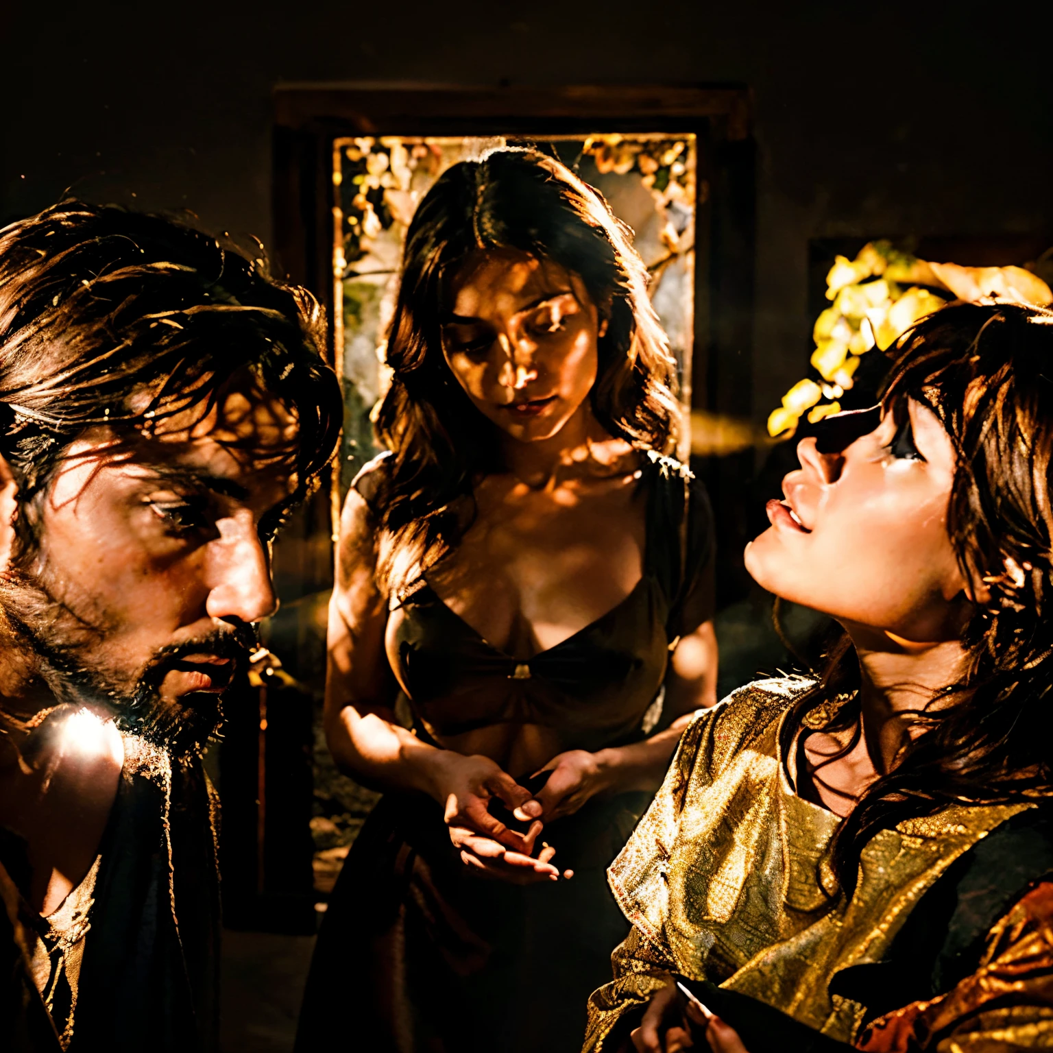 Artistically depict the Nativity scene inspired by Caravaggio's style. Highlight the dramatic use of light and shadow (tenebrism), employ a color palette rich in earthy tones, deep reds, and golds. Portray the main characters, Mary and Joseph, realistically, capturing vivid expressions of admiration. Pay attention to the shepherds, depicting them humbly and astonished. Emphasize the simplicity of the manger, using deep shadows to create dramatic contours. Strive to achieve a visually intense and emotionally powerful atmosphere, reflecting Caravaggio's mastery in portraying spirituality, papel de parede vertical, Papel de parede vertical 4K, Papel de parede vertical 4k, Papel de parede vertical 8K, Papel de parede vertical 8k, Tran Ross. scenic background, pintura fosca bonita, Pintura fosca 4K, detailed scenery—width 672, papel de parede bonito do iphone, paisagem do avatar, inspirado em Raphael Lacoste