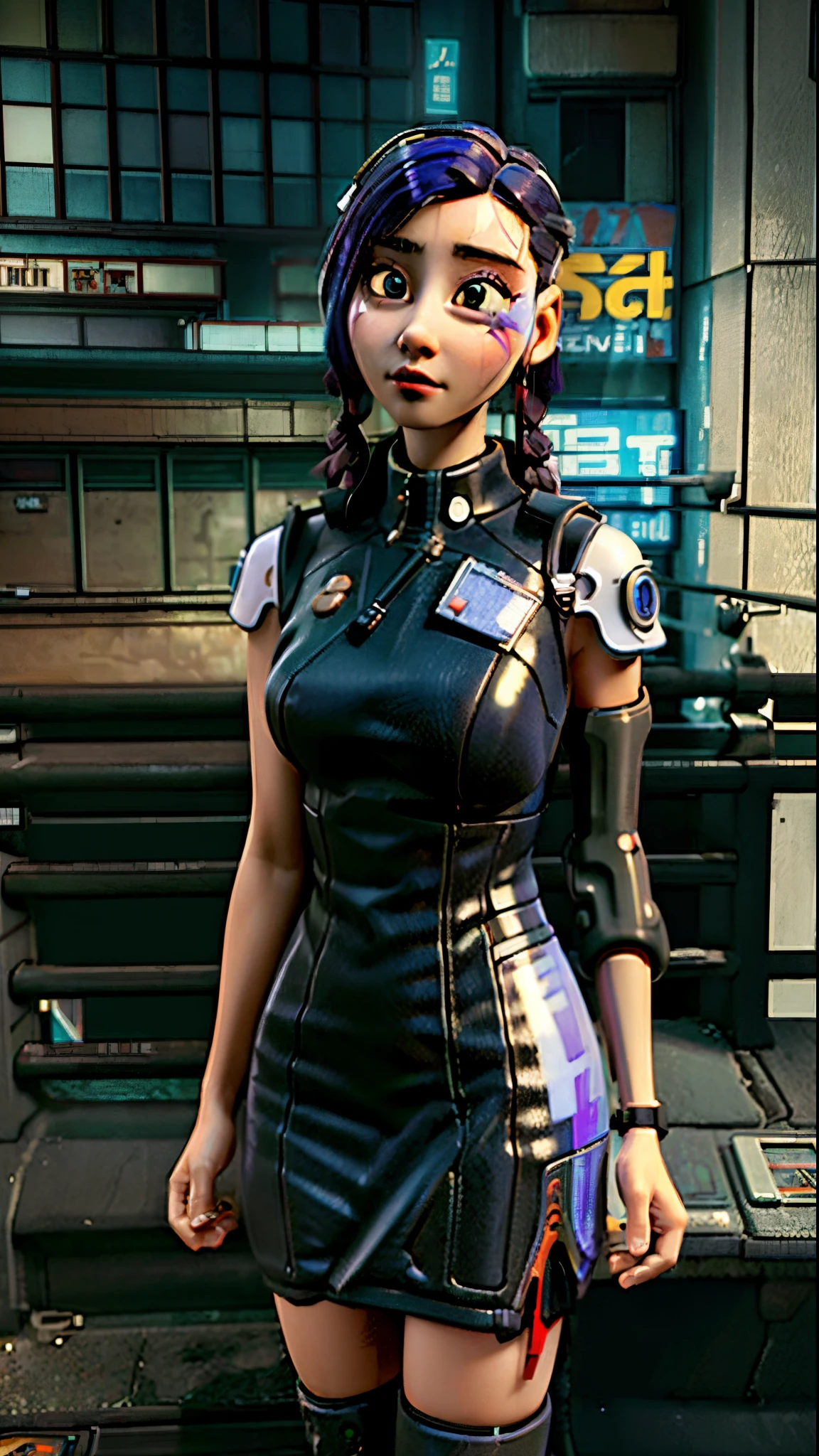 ((Best Quality)), ((Masterpiece)), (High Definition:1.3), 3D, Beautiful (Cyberpunk:1.3) Colored hair, black clothes looking at camera, young, hacker woman showing big breasts, sticking out, sexual, seduction, buttocks, crotch, white liquid on it, neo tokyo