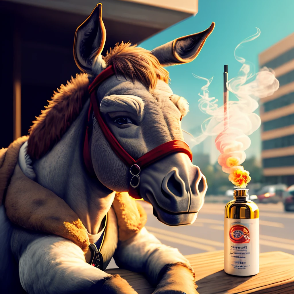 A rich donkey smokes