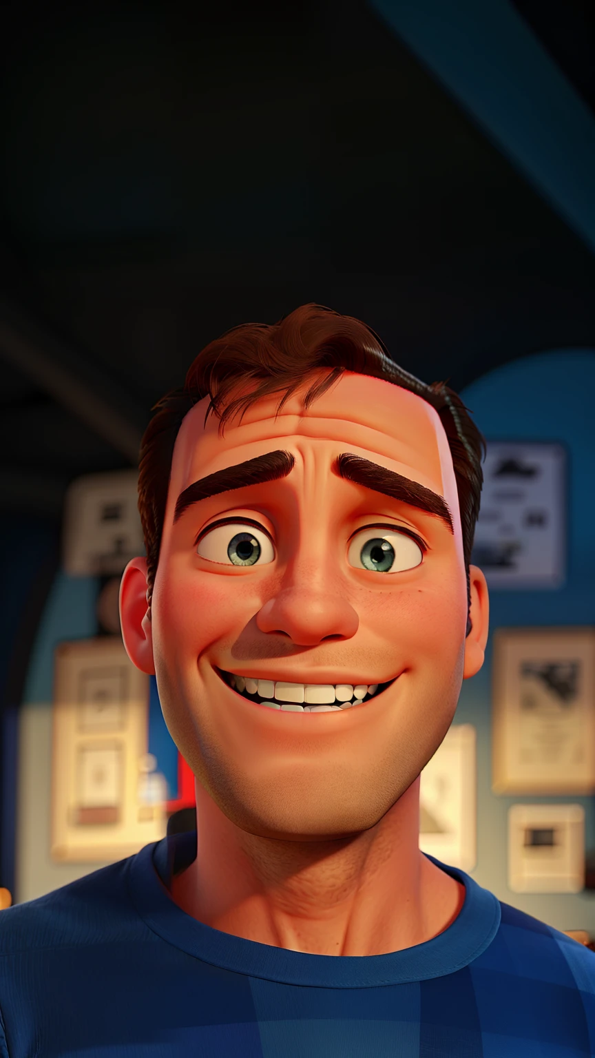 man in blue shirt, man smiling