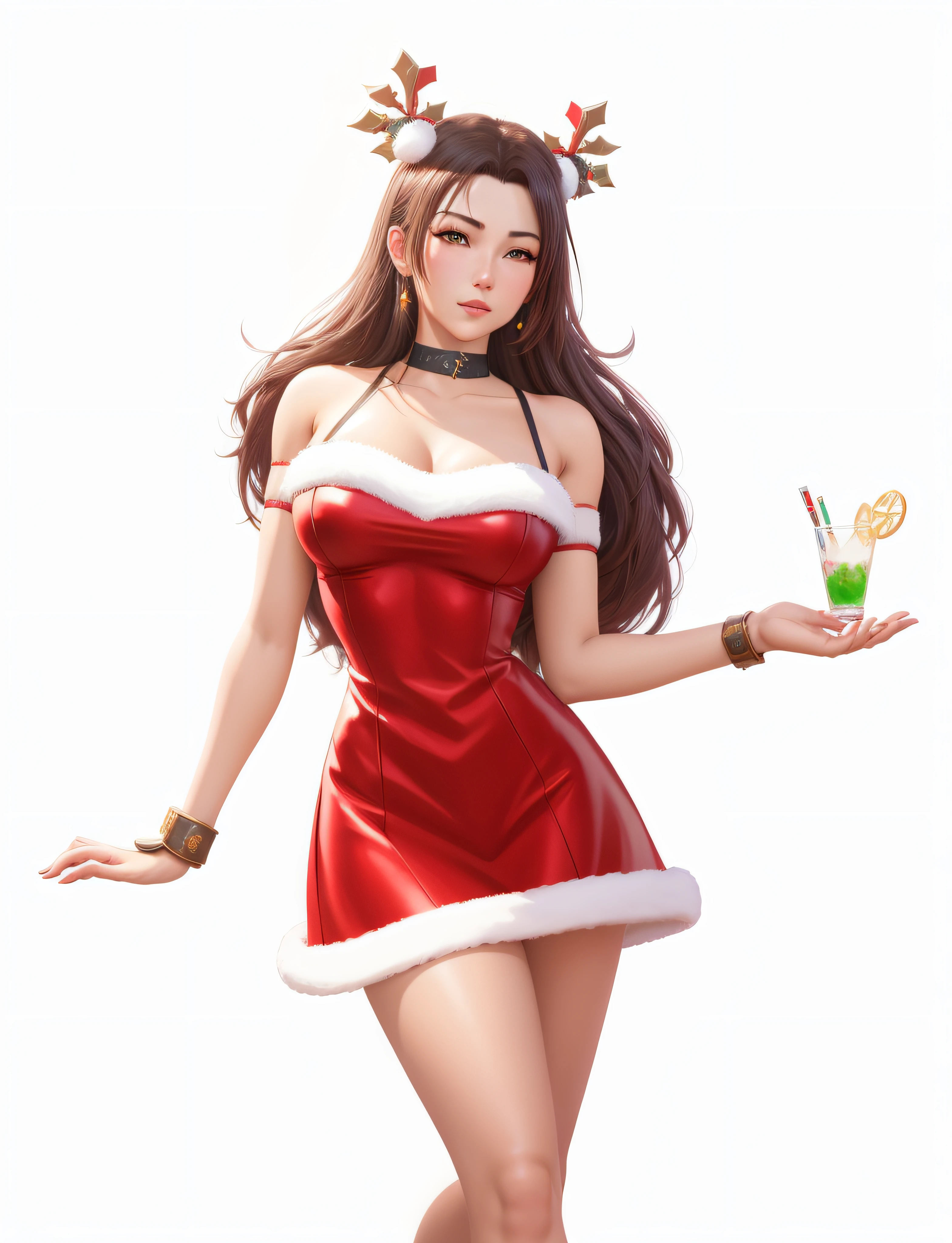 Woman in Santa Claus costume holding gifts, gas station trends, Popular topics on cgstation, ingame image, 2 d CG, render of april, 2k, 2k, Ross Painting 1. 0, ff Tifa, digital art h 9 6 0, Inspired by Shen Si Zheng, Keda, Kushatkrenz Key Artistic Women