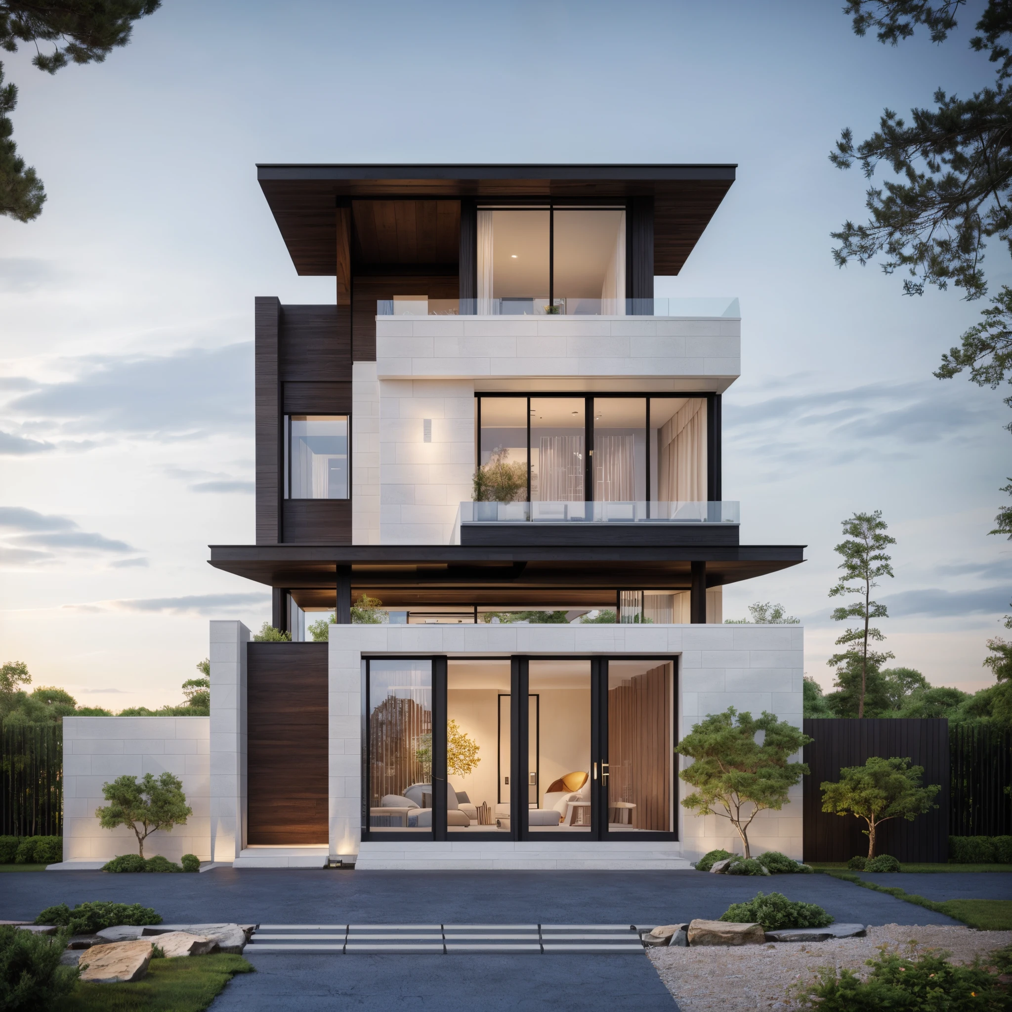 (master part),(alta qualidade), best quality, real,(Realistic), super detalhado, (Detalhes completos),(4k),8k,Exterior design moderNoof the house,arquitetura moderna,arenito,Parede branca,Beautiful_heaven,Luz do dia, DDIM_HumaDDIMs, ao ar livre,heaven,tree,Flower from the front yard of the building,