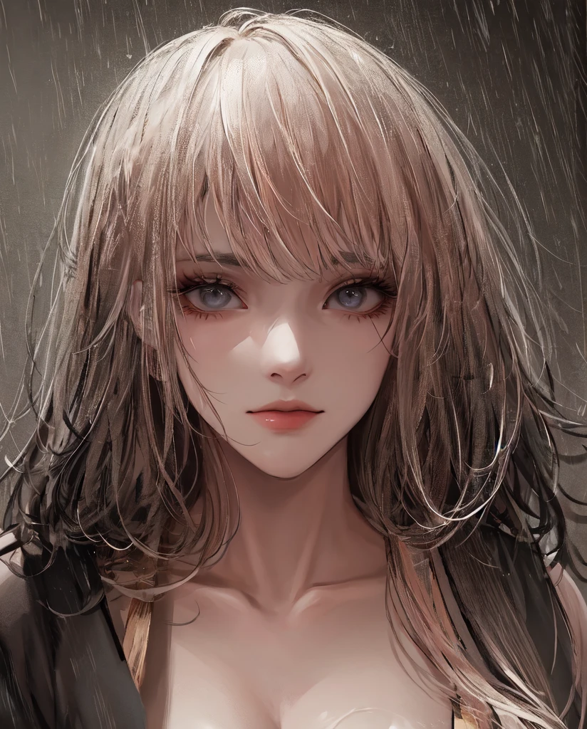 a closeup of a woman wearing a mask in the rain, Anonymous Sinister Killer, sin ojos, Ambiente de Dark Souls