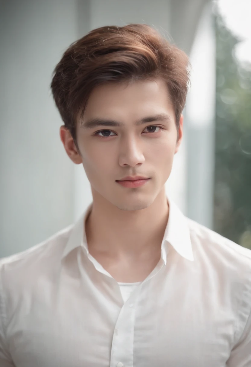 22-year-old boy, White shirt,silky light untidy hair, light beard, looking in camera, Half body,Straight Posing, Perfect Lighting, deepshadow, Best Quality, masutepiece, 超A high resolution, Photorealistic