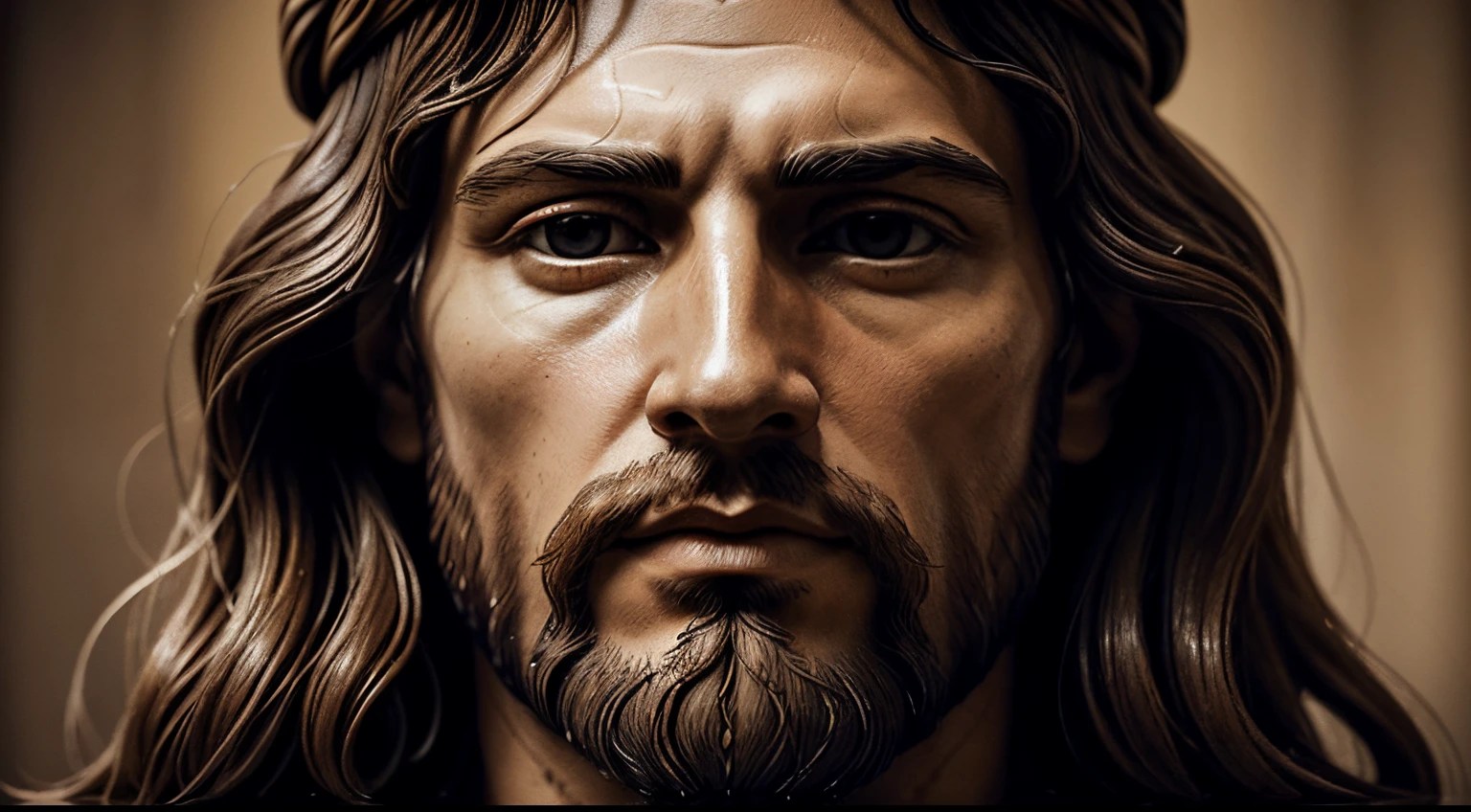 Create a highly detailed and realistic image of Jesus Christ, adopting the artistic style reminiscent of the Renaissance masters such as Leonardo da Vinci or Michelangelo. Emphasize a perspective that focuses on the face of Jesus, with intricate details and lifelike features. Surround the figure with a scenic background that complements the solemnity of the subject. Ensure the image is in high definition, capturing the essence of classical artistry while portraying a profound sense of spirituality and grace.