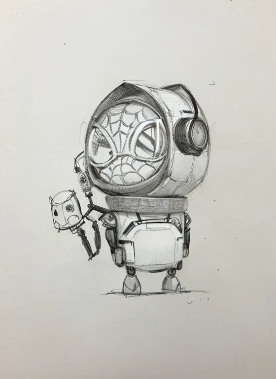 There is a clock on his face，Very futuristic and technological、Robot carrying backpack diagram, anthropomorphic robot [ thing ], creepy explorer sketch, portrait of a little man, octopus wearing a spacesuit, as an anthropomorphic turtle, gray anthropomorphic, Portrait of Spider-Man, Minions play Lovecraftian monsters, pencil doodle, Portrait of Lucha Libre DJ
