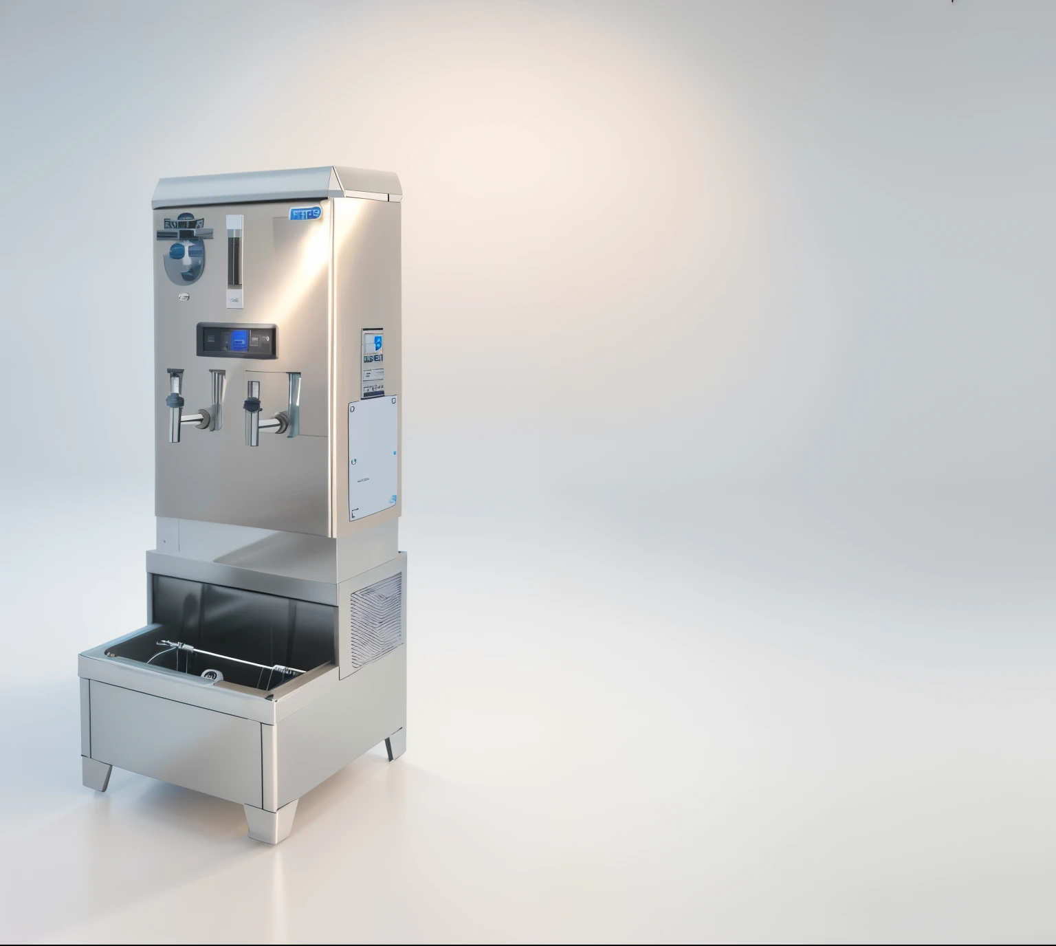 best quality,4k,8k,highres,masterpiece:1.2),ultra-detailed,(realistic,photorealistic,photo-realistic:1.37),close-up of a water dispenser, promotional image, relaxed, water room background, Arkon industrial dishwasher, product demonstration photo, superior, complete equipment, business ready, three-quarter view, white background, prepared, product photo, product shooting, high-quality product image