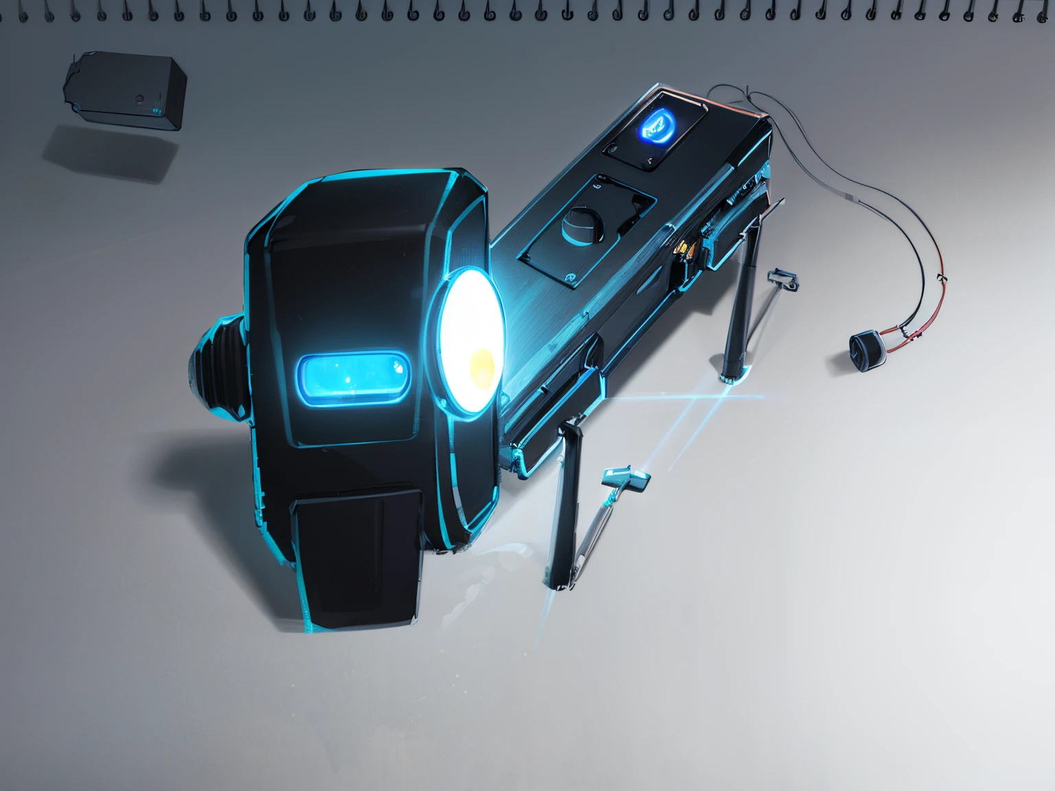 Camera diagram with wires attached, An arm of a robot body, old sketch, camera looking down, object concept art, weapon design, no shade, conceptual drawing, sci - fi weapon, Line, Sketch of eye crack, Tilt the camera, 3/4 views real, Future gun, concept sketches, blueprint of a laser space gun