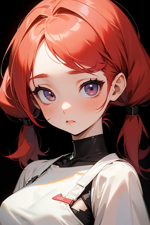 A Female Gome with Red Hair styled into pigtails Hazel Eyes and Pale Skin with Rosey Cheeks