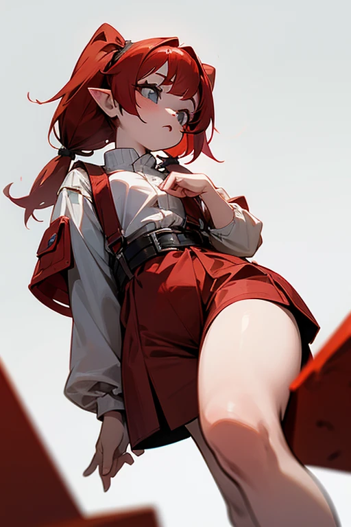 A Female Gnome with Red Hair styled into pigtails Hazel Eyes and Pale Skin with Rosey Cheeks