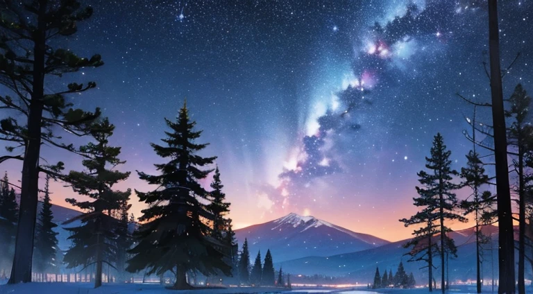 night sky full of stars、landscapes、the woods、Taki
