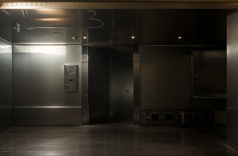 heaven elevator room,There is a steel partition on the ground, and there is hell below.,In the lower right corner of the elevator is a view of heaven