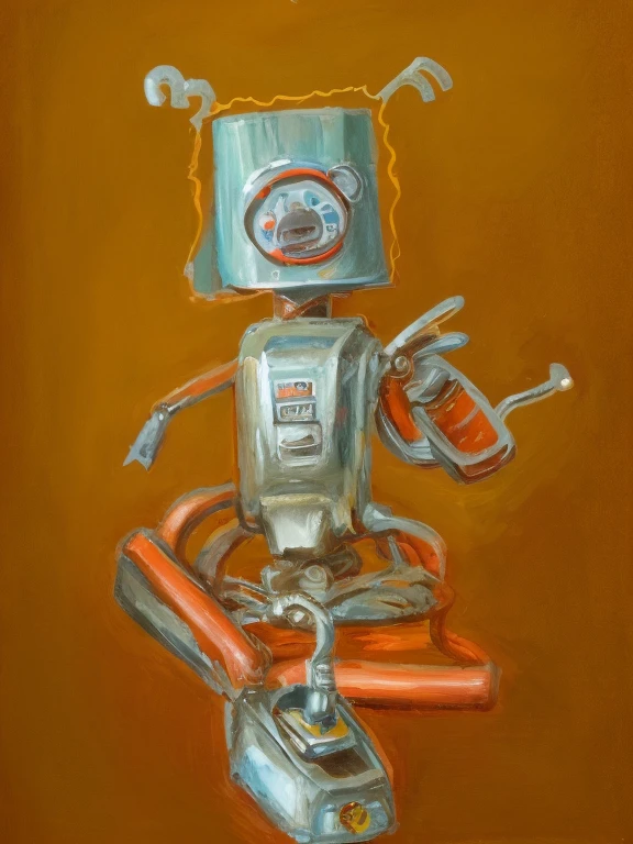 Drawing of a robot holding a fire extinguisher and a hook, Still life with robot, anthropomorphic robot [ thing ], Still life of rusty robot, ((droid)), portrait of an android, Anthropomorphic machine, portrait of a robot, droid, Inspired by Jean Tapeau, creepy explorer sketch, professional sketch, by Tony Tuckson