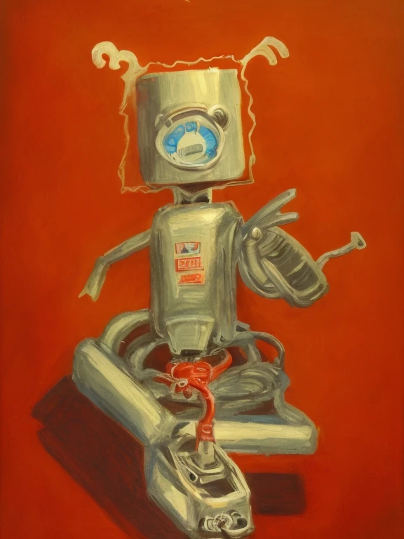 Drawing of a robot holding a fire extinguisher and a hook, Still life with robot, anthropomorphic robot [ thing ], Still life of rusty robot, ((droid)), portrait of an android, Anthropomorphic machine, portrait of a robot, droid, Inspired by Jean Tapeau, creepy explorer sketch, professional sketch, by Tony Tuckson