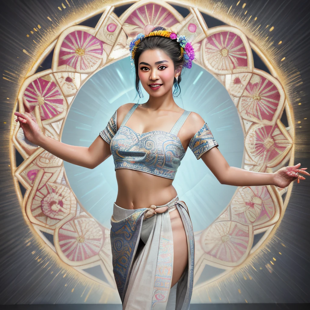 A from China,long whitr hair,long braid,Transparent dance costume,belly dance,nabel,Nipple rings,chest muscle,human's body,Shirtless,Yin ring,Stage background
