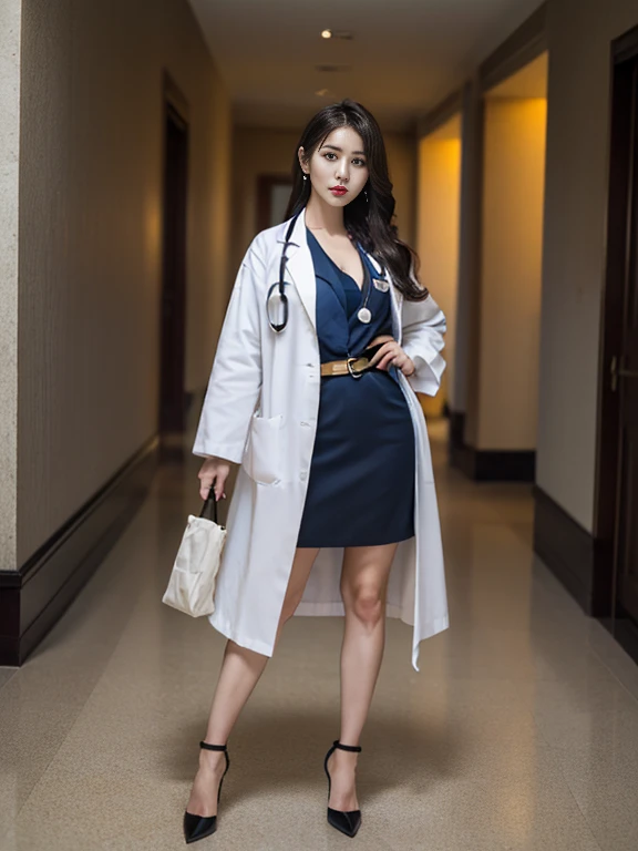 Photorealistic beautiful doctor、stunningly beautiful、doctors white coat, Doctor Fashion、(top-quality、8K、32K、masterpiece、nffsw:1.3)、超A high resolution,(Photorealsitic:1.4),Raw photography, Detailed face,,Beautiful long hair, ((Doctor Style)), , tight skirts、 Natural makeup, Breast cleavage, large full breasts、inside hospital, Detailed background, Perfect Lighting, depth of fields, Beautiful shadow gradient,stethoscope , (((fullllbody))), Full body capture, fullllbody, Legs wide open, Open legs, Black pubic hair, look to the camera, Eye for detail, Beautiful eyes,Doing pieces by hand,