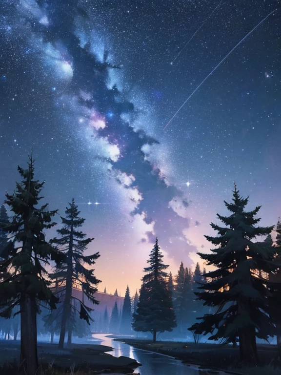 night sky full of stars、landscapes、the woods