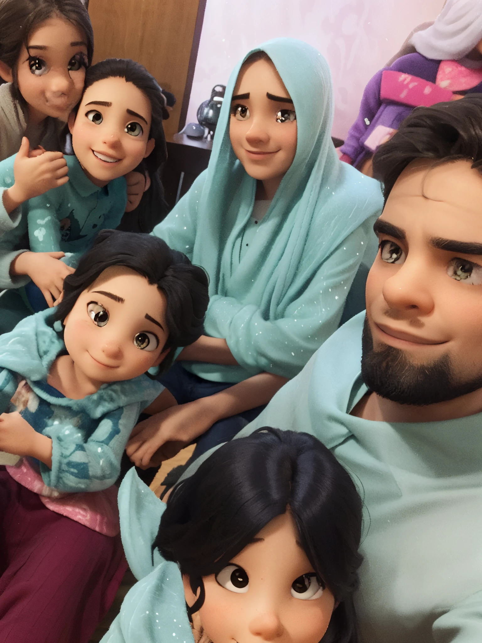 there are six people sitting together in a room together, selfie photo, selfie!!!!!, well edited, family photo, profile pic, competition winning, instagram picture, captured on iphone, high quality upload, happy family, by Riza Abbasi, selfie, with wet faces!!, very very low quality picture, they are very serious, facebook post, exclusive