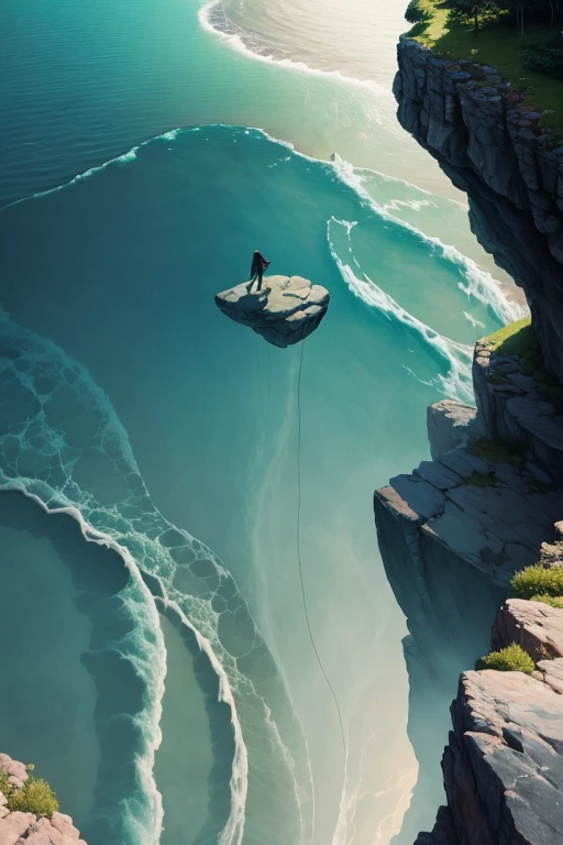 Floating alone on rock through air