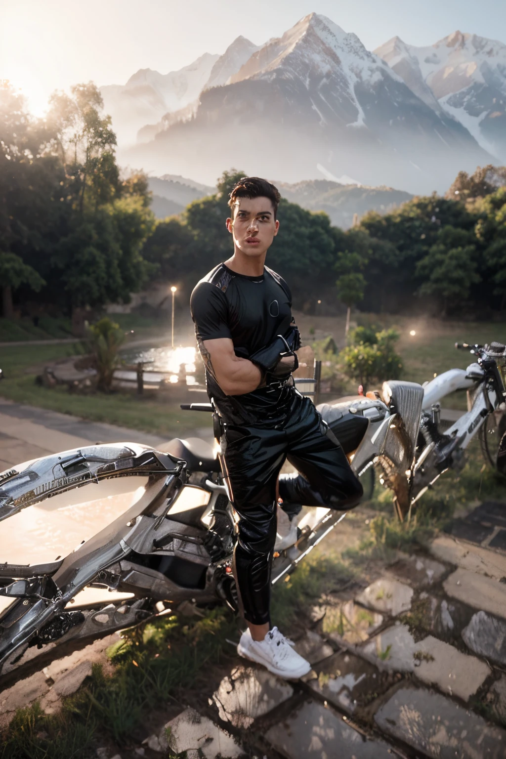 Change background, change ultrapunk handsome boy, muscular body shape, realistic face 8k ultra