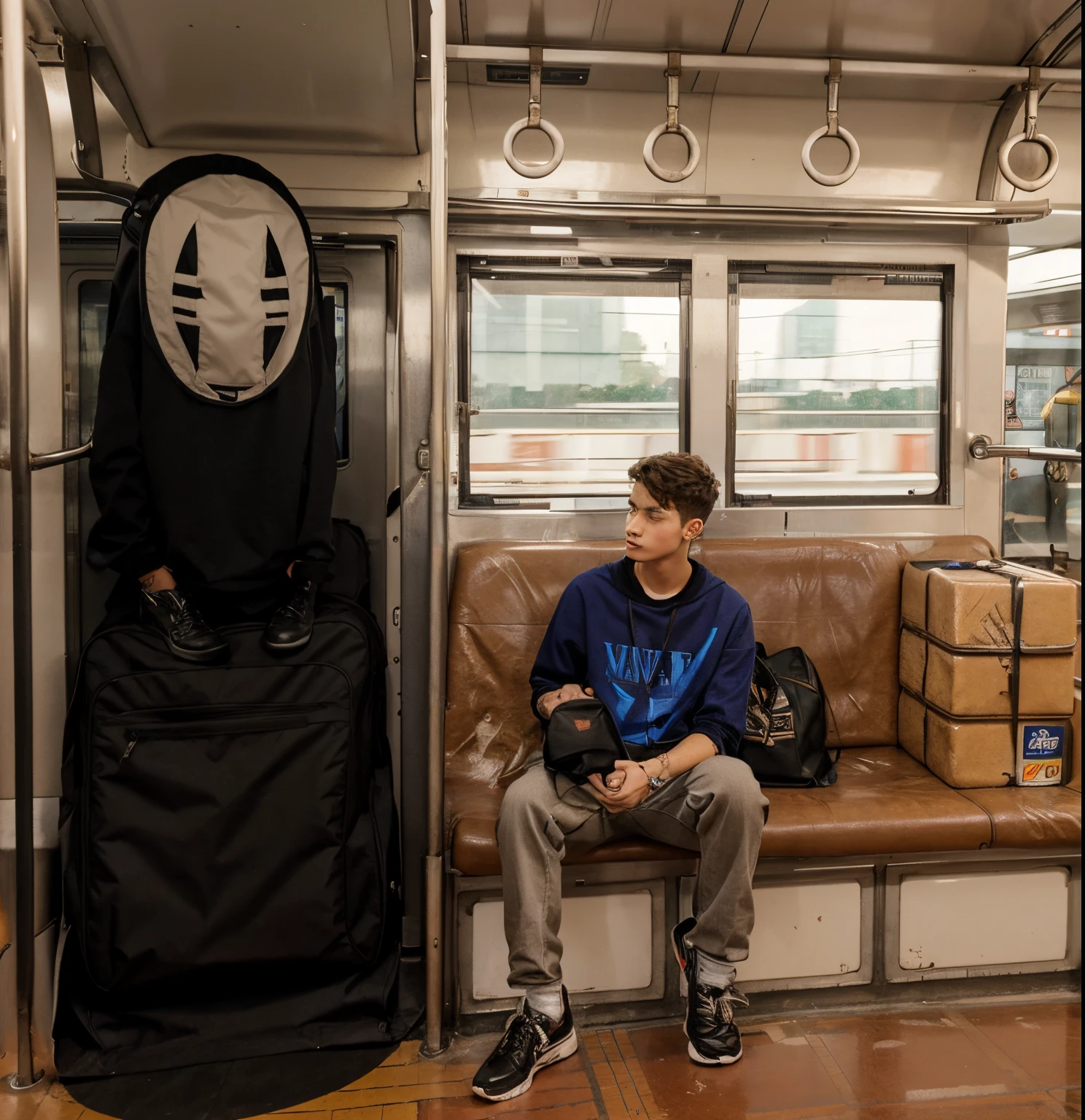 Teen Man, Fashion, on Train,