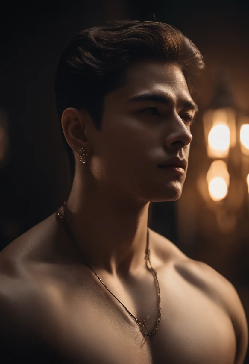8K, masutepiece, Raw photography, Best Quality, Photorealistic, Highly detailed CG Unity 8k wallpaper, depth of fields, Cinematic Light, Lens Flare, Ray tracing, (Very beautiful and attractive face, Beautiful lips, Beautiful eyes), intricate detailed face, (Ultra detailed skin), 1 man, In nature, In the deep shadows, Beautiful European Man, Kpop Idol, 1 male, (very strong and muscular body:1.3), (looking at viewert), (Great solid appearance) :1.3), (Sleeveless), (Fashion Night, a dark night, neon signs, Blurred background), Fashion Street Night, (The person behind:1.3), Beautiful earrings, bangle, Necklace, pantyhose, Clear eyes, Walking, (pale skin), (Big eyes), Face forward, (upperbody shot), (baggy clothes:1.3), (Brown hair), (Bosch Costume, (Transparent), (looking at viewert:1.3) Very strong ,, Turn around, (Back shot), Transparent, medium-sized buttocks.Wear a mask,Wear a mask,Wear a mask,Wear a mask,Wear a mask,Wear a mask,Wear a mask,Wear a mask,Wear a mask,Wear a mask,