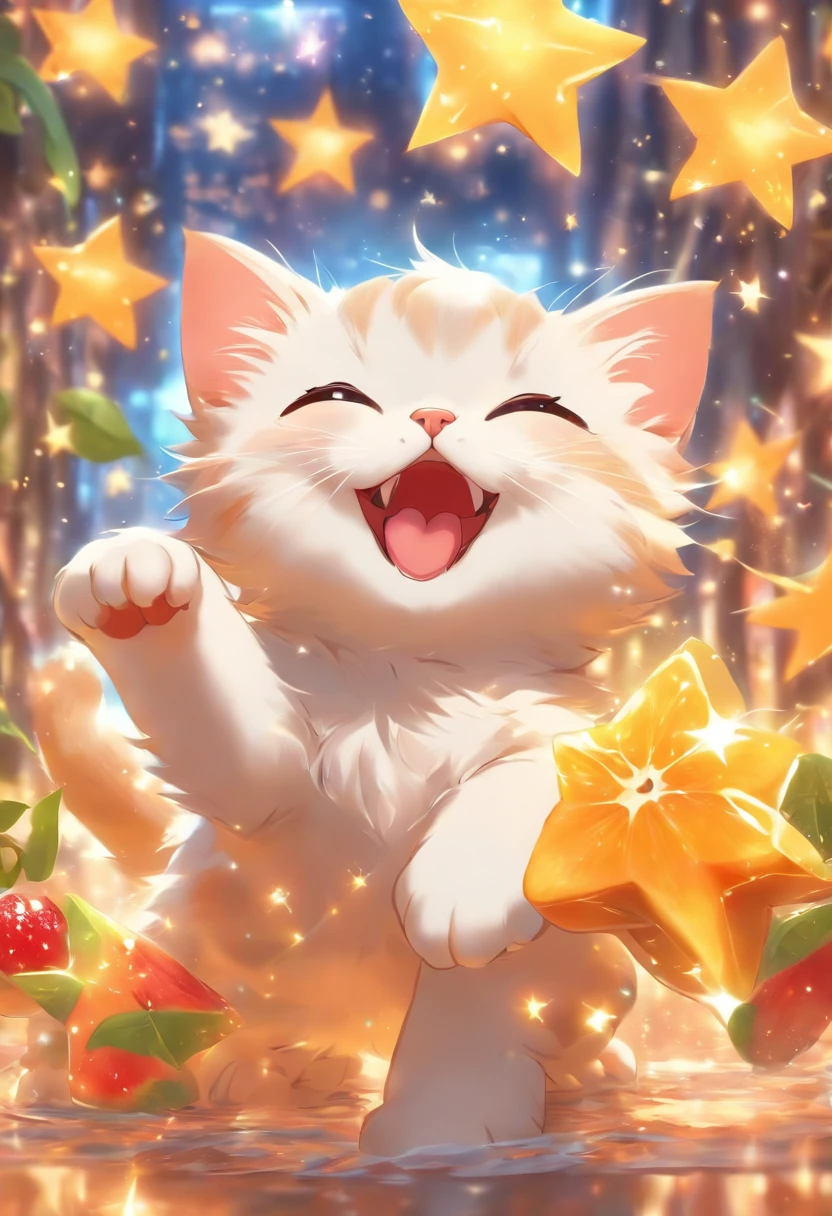 Cute vector of kitten with star fruit, style of anime, M Jenny Style, Digital Illustration, Approaching perfection, Very detailed, smooth private parts, Focus Sharpening, illustratio, 4K resolution